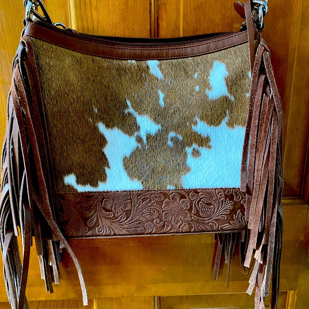 Fringe leather and pony hair bag
